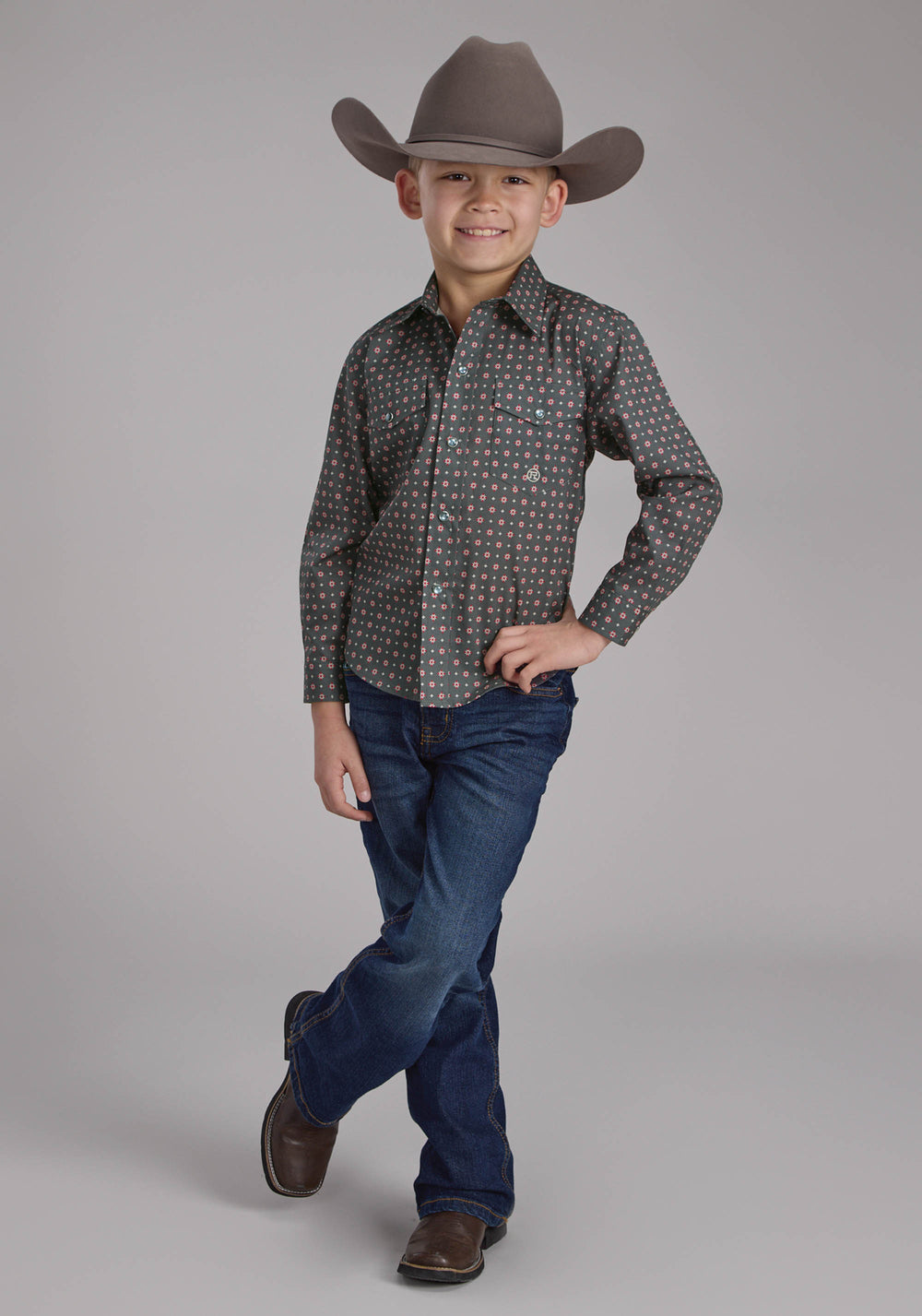 BOYS GARNET FOULARD LONG SLEEVE SNAP WESTERN SHIRT