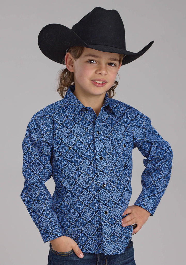 BOYS SAPHIRE ORNAMENTAL LONG SLEEVE SNAP WESTERN SHIRT