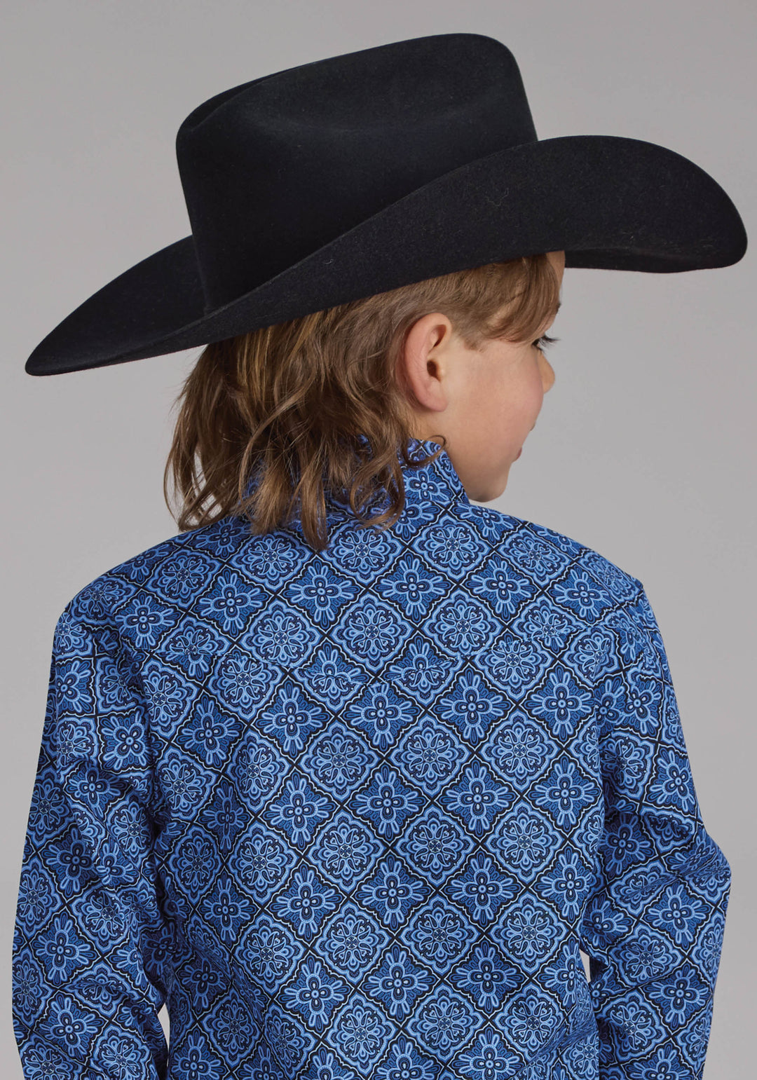 BOYS SAPHIRE ORNAMENTAL LONG SLEEVE SNAP WESTERN SHIRT