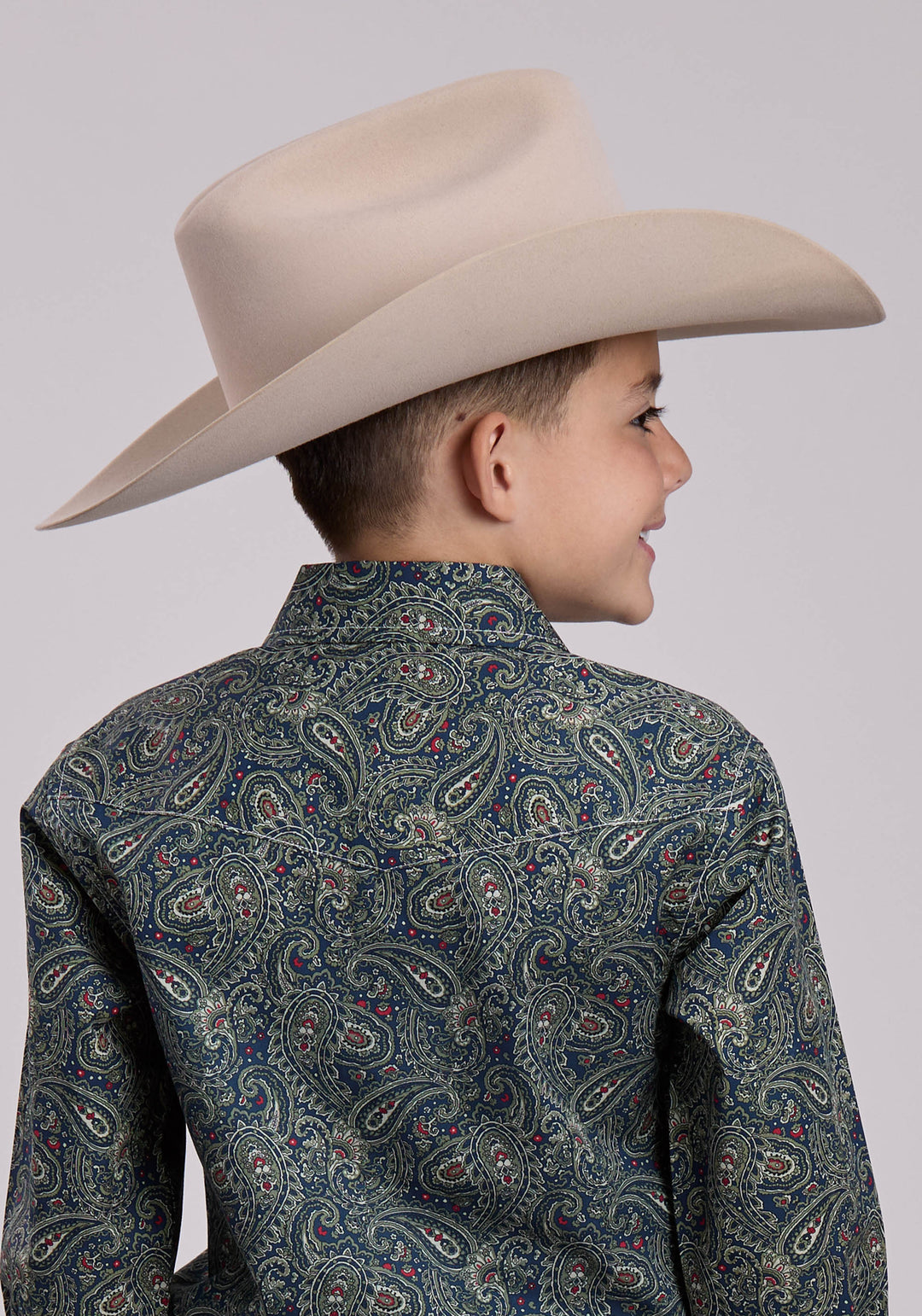 BOYS LONG SLEEVE SNAP FOREST PAISLEY WESTERN SHIRT