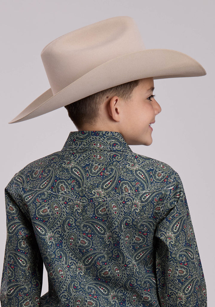 BOYS LONG SLEEVE SNAP FOREST PAISLEY WESTERN SHIRT