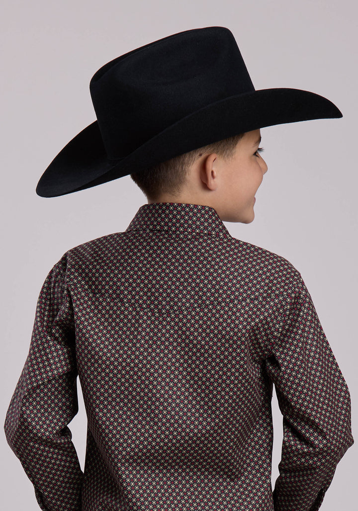 BOYS LONG SLEEVE SNAP RED STAR GEO WESTERN SHIRT