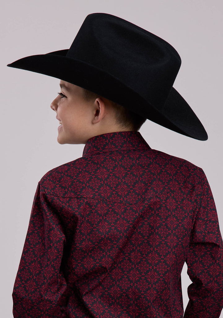 BOYS LONG SLEEVE SNAP GARNET MEDALLION WESTERN SHIRT