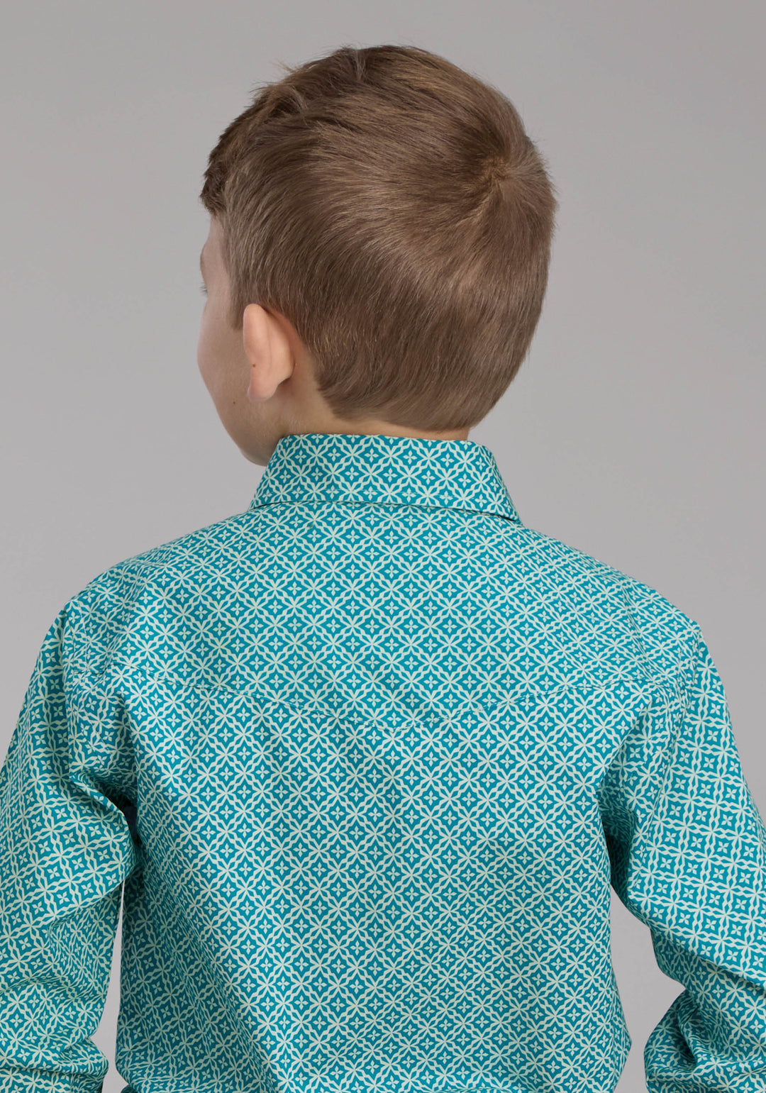BOYS STRETCH FOUR POINT FOULARD - TURQ LONG SLEEVE SNAP WESTERN SHIRT