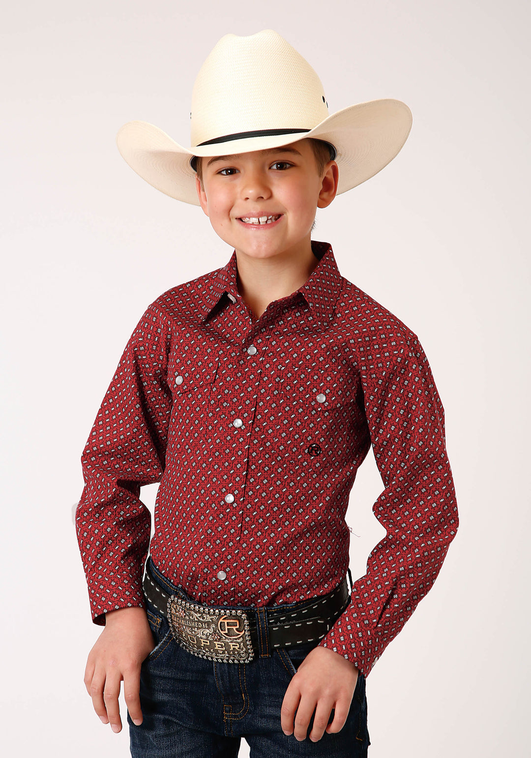 BOYS LONG SLEEVE SNAP VICTORIAN FOULARD WESTERN SHIRT