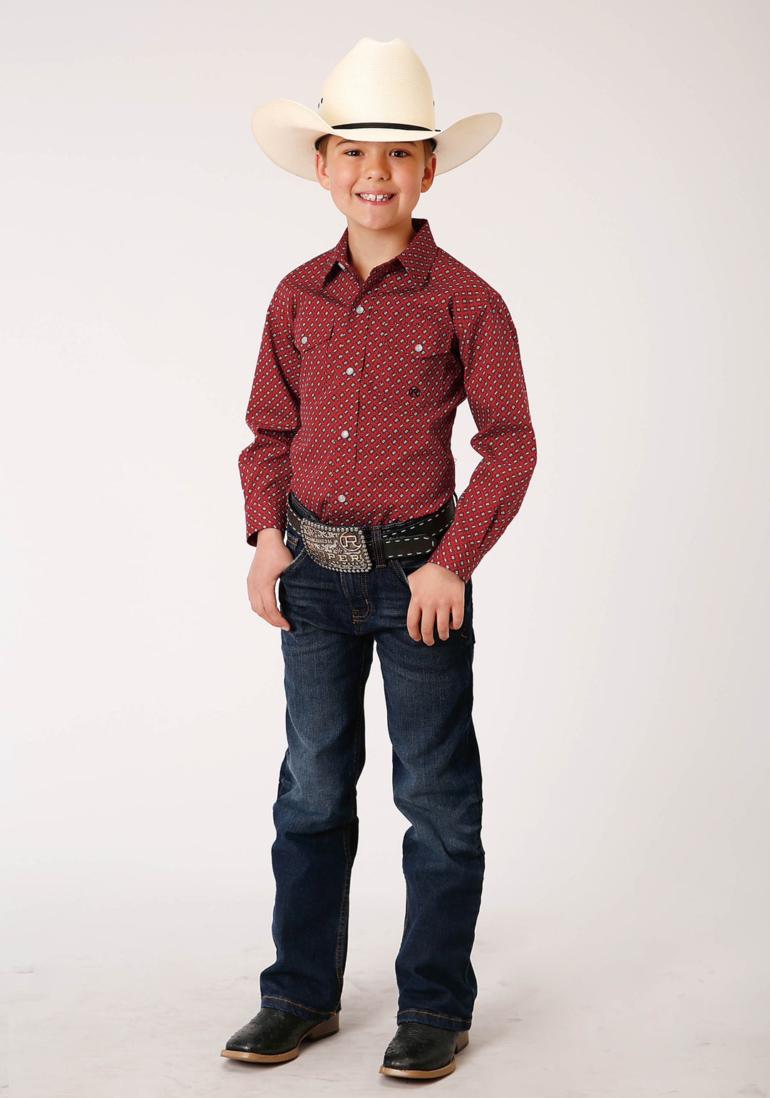 BOYS LONG SLEEVE SNAP VICTORIAN FOULARD WESTERN SHIRT