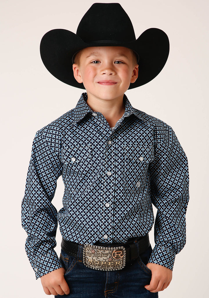 BOYS LONG SLEEVE SNAP FOUR LEAF FOULARD WESTERN SHIRT