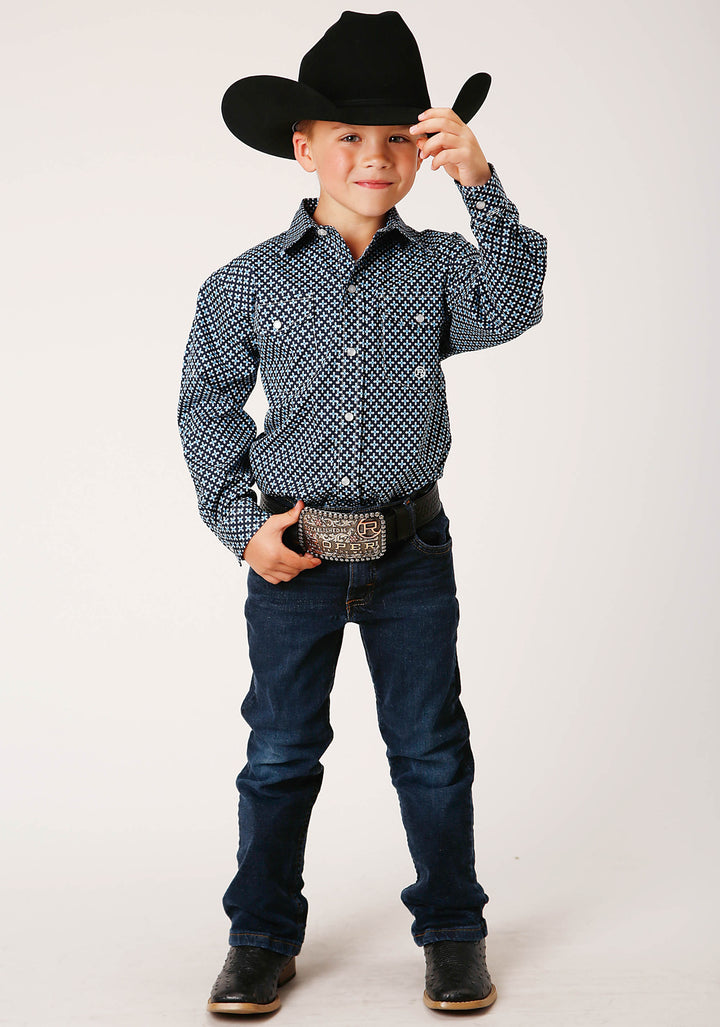 BOYS LONG SLEEVE SNAP FOUR LEAF FOULARD WESTERN SHIRT