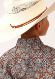 BOYS LONG SLEEVE SNAP COPPER SPRING PAISLEY WESTERN SHIRT