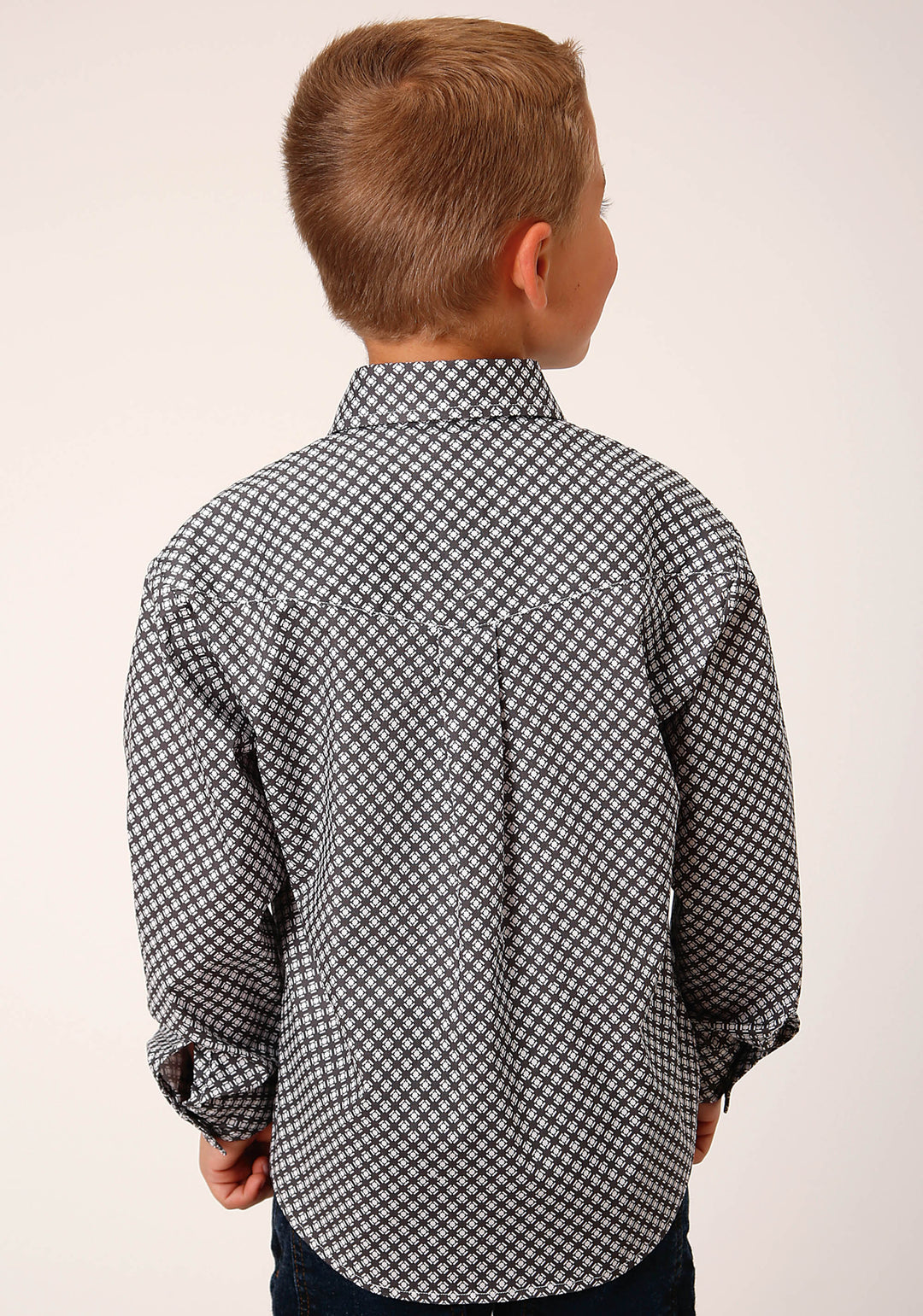 BOYS LONG SLEEVE SNAP DIAMOND STAR GEO  GREY WESTERN SHIRT