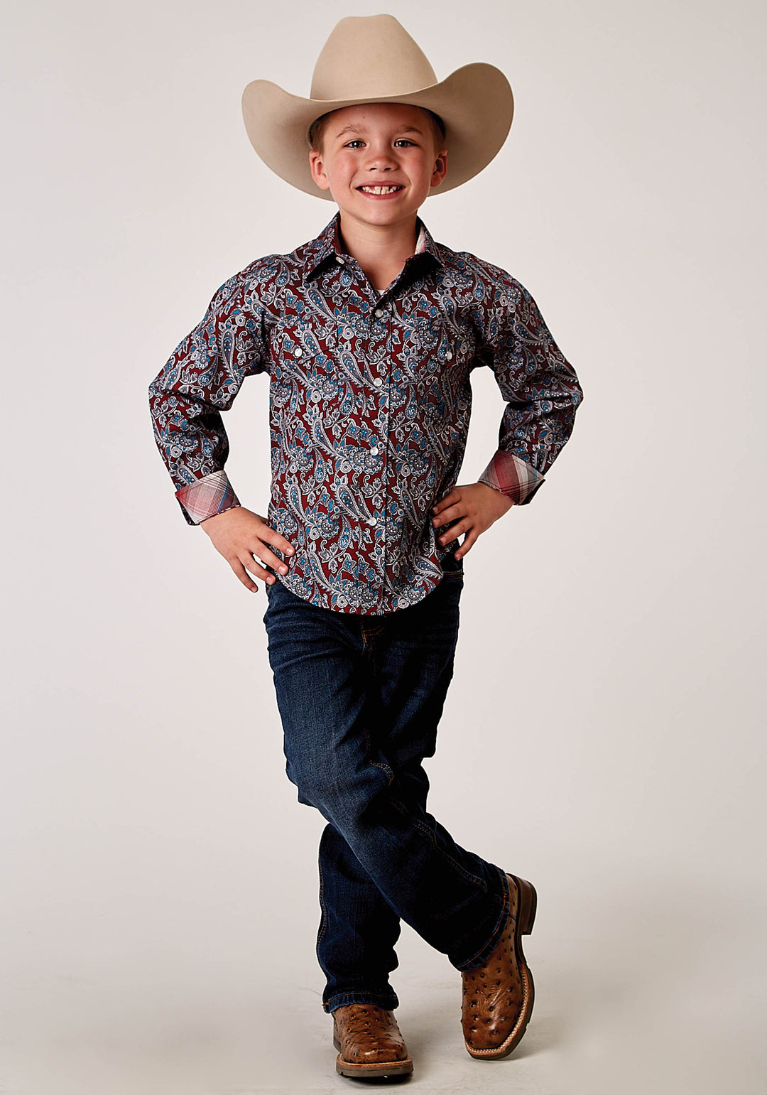 BOYS LONG SLEEVE SNAP RED RIVER PAISLEY WESTERN SHIRT