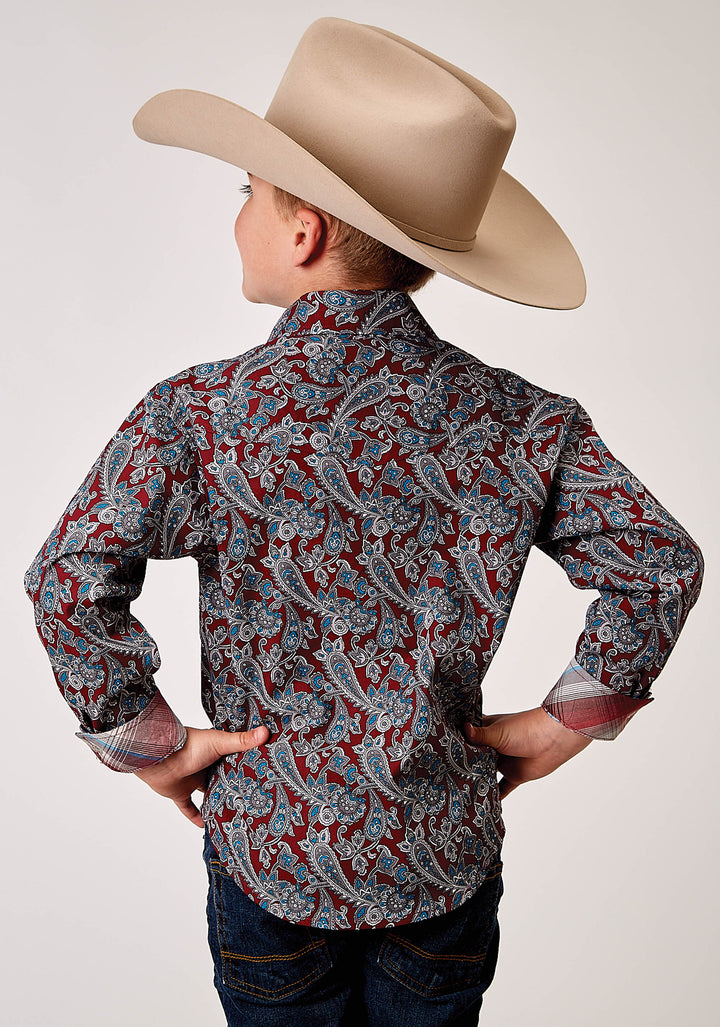 BOYS LONG SLEEVE SNAP RED RIVER PAISLEY WESTERN SHIRT