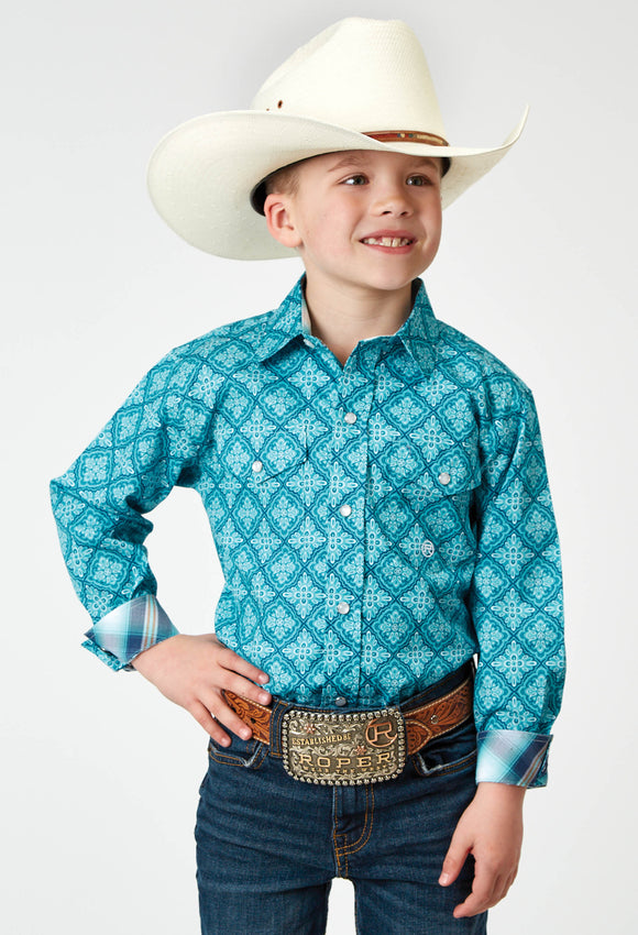 BOYS LONG SLEEVE SNAP LAKE MEDALLION WESTERN SHIRT