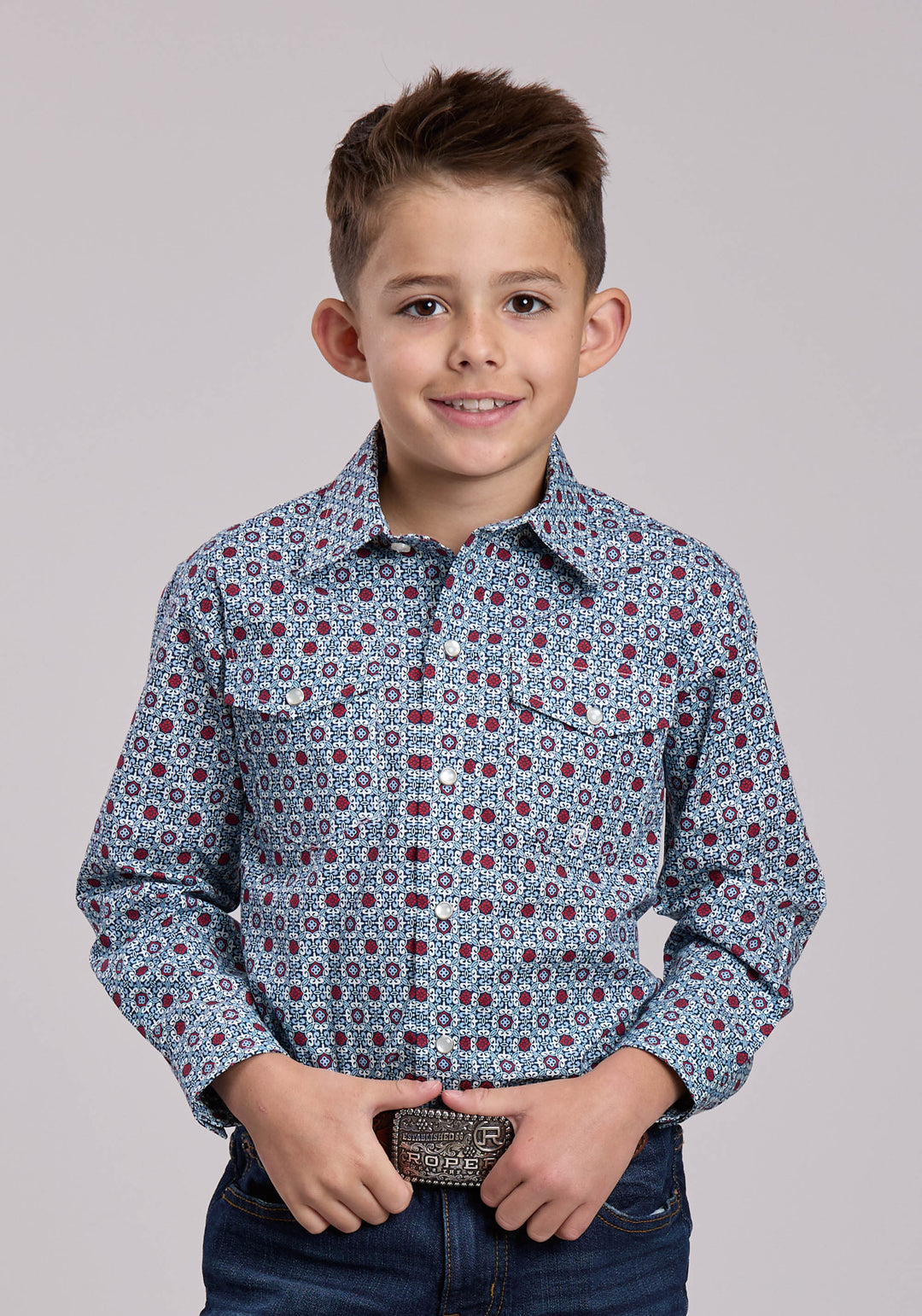 BOYS ROPER VINTAGE SCROLL FOULARD LONG SLEEVE SNAP SHIRT