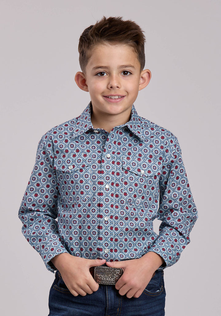 BOYS ROPER VINTAGE SCROLL FOULARD LONG SLEEVE SNAP SHIRT