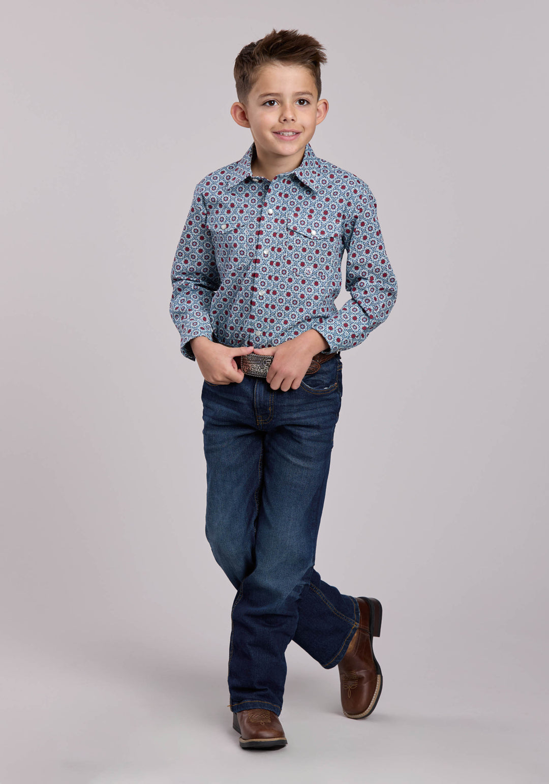 BOYS ROPER VINTAGE SCROLL FOULARD LONG SLEEVE SNAP SHIRT