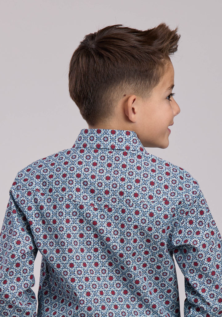 BOYS ROPER VINTAGE SCROLL FOULARD LONG SLEEVE SNAP SHIRT