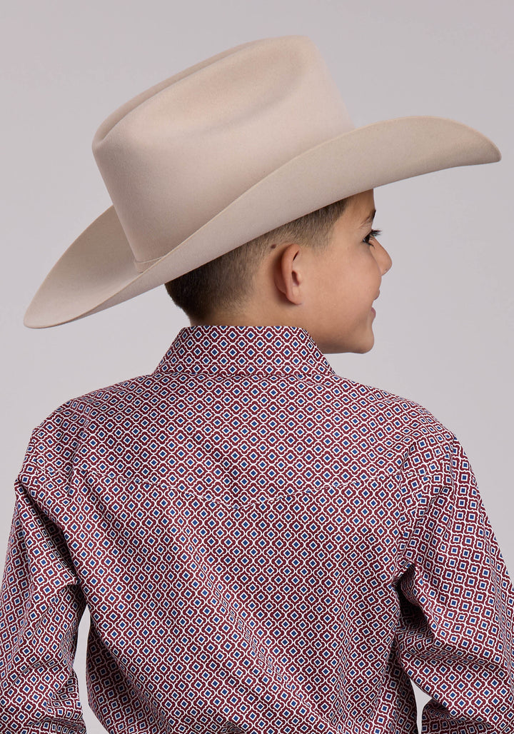 BOYS ROPER RED TILE FOULARD LONG SLEEVE SNAP SHIRT