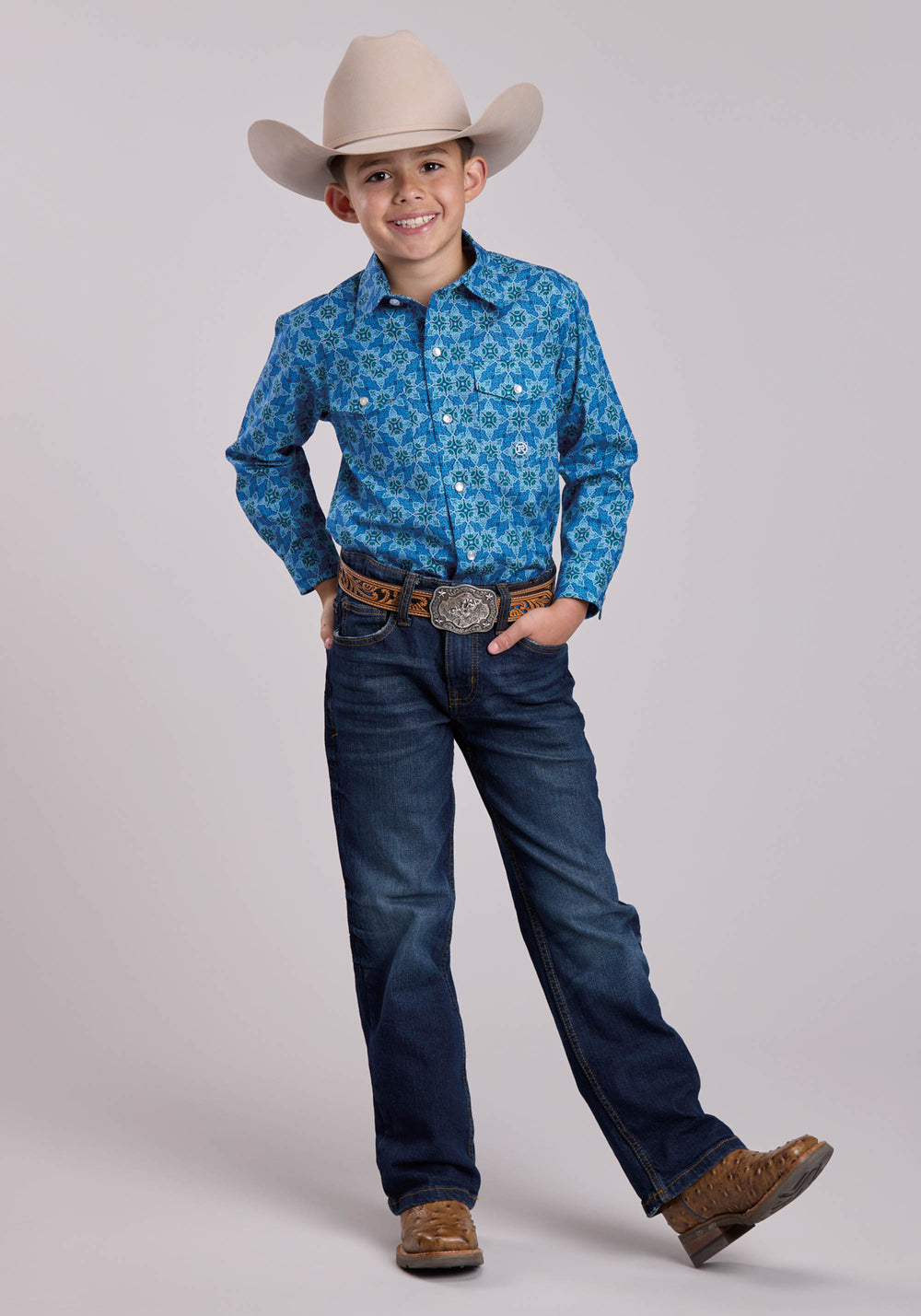BOYS ROPER ORNAMENTAL PAISLEY LONG SLEEVE SNAP SHIRT