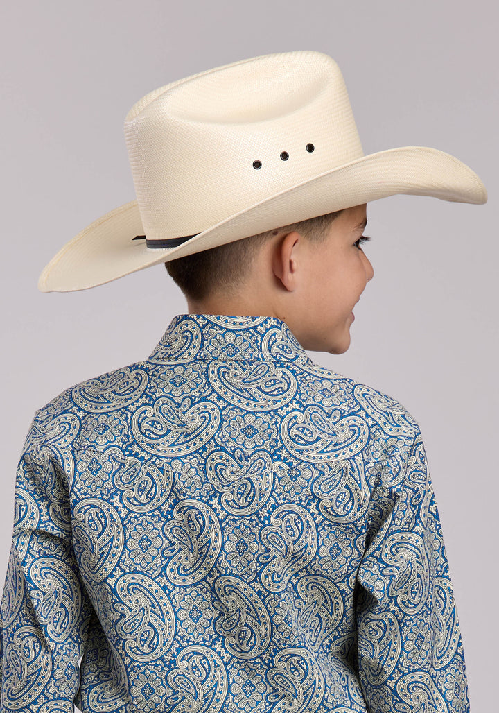 BOYS ROPER BLUE LINE PAISLEY LONG SLEEVE SNAP SHIRT