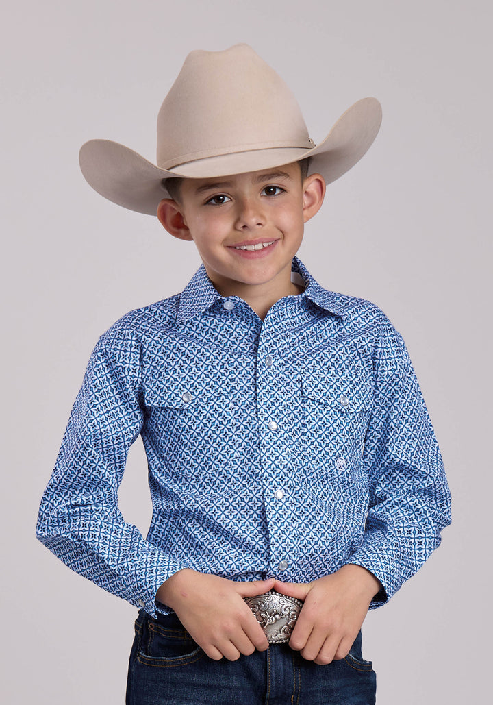 BOYS ROPER PINWHEEL FOULARD LONG SLEEVE SNAP SHIRT