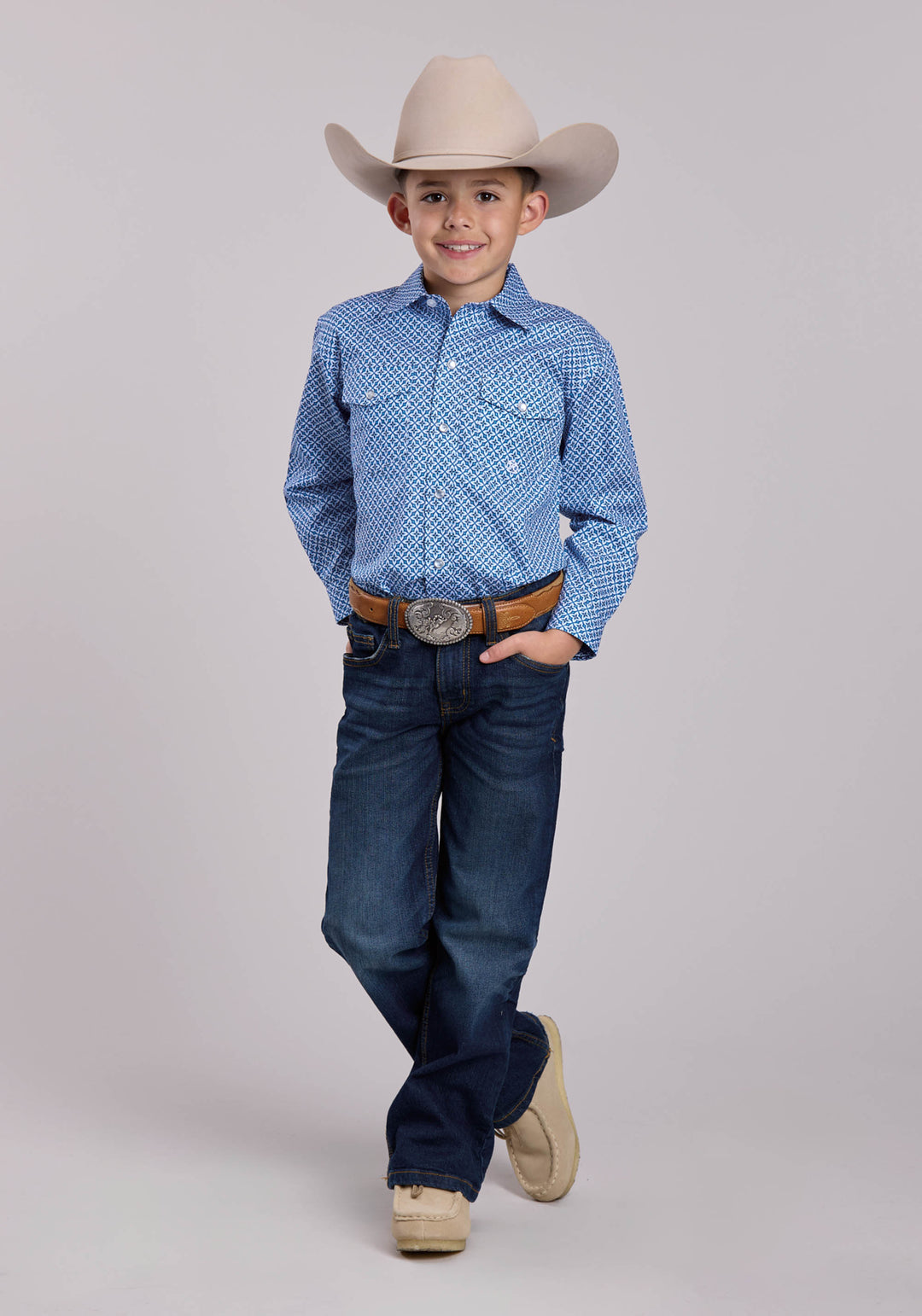 BOYS ROPER PINWHEEL FOULARD LONG SLEEVE SNAP SHIRT