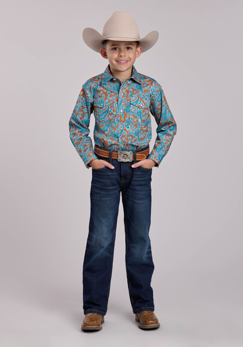 BOYS ROPER DESERT SPRING PAISLEY LONG SLEEVE SNAP SHIRT