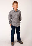 BOYS LONG SLEEVE SNAP STRETCH POPLIN DIAMOND  GREY WESTERN SHIRT