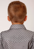 BOYS LONG SLEEVE SNAP STRETCH POPLIN DIAMOND  GREY WESTERN SHIRT