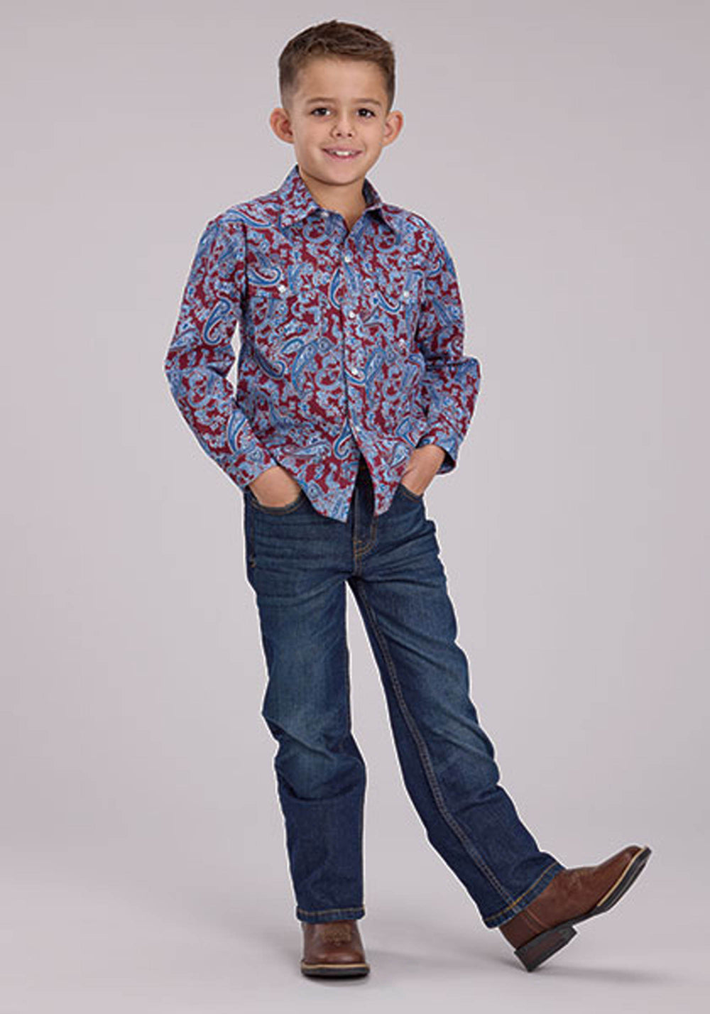 BOYS HERITAGE PAISLEY LONG SLEEVE SNAP WESTERN SHIRT