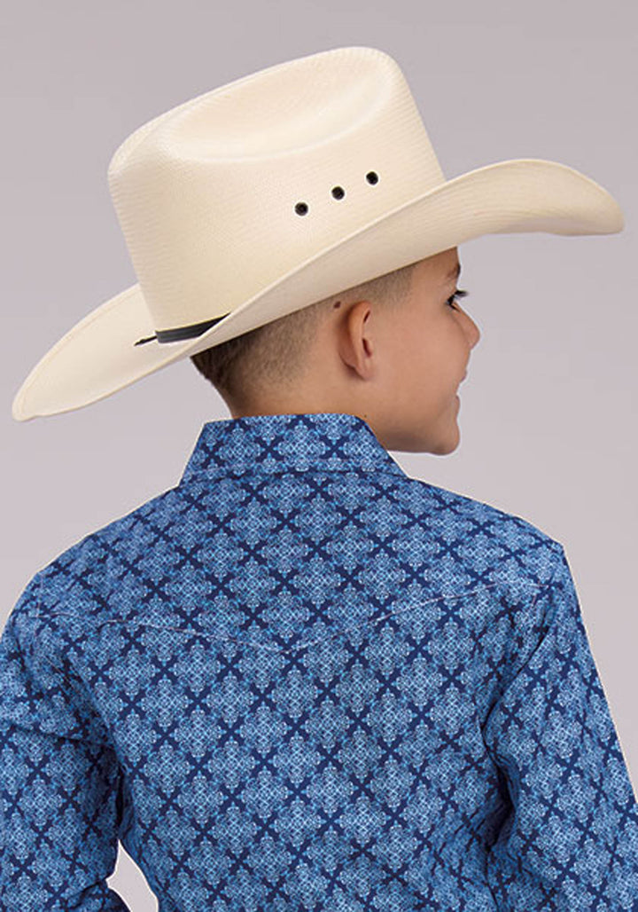 BOYS BLUE RIBBON MEDALLION LONG SLEEVE SNAP WESTERN SHIRT