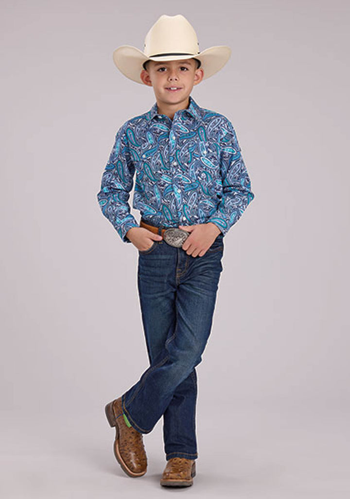 BOYS BLUE SKY PAISLEY LONG SLEEVE SNAP WESTERN SHIRT