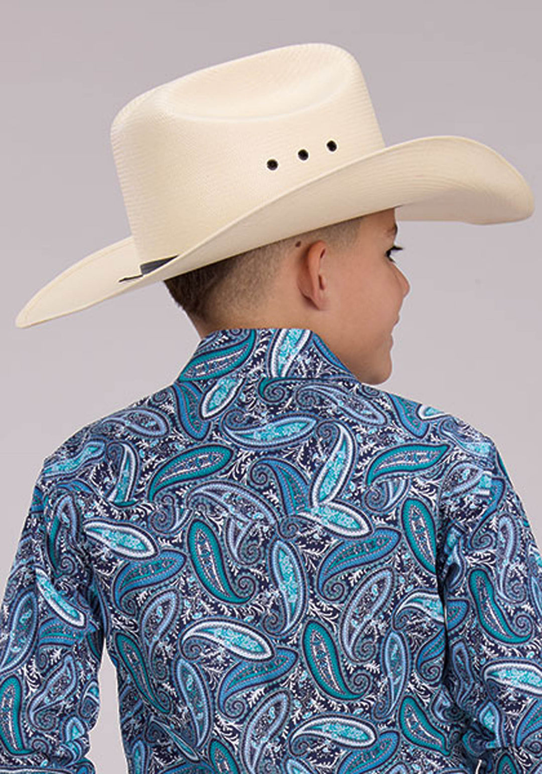 BOYS BLUE SKY PAISLEY LONG SLEEVE SNAP WESTERN SHIRT