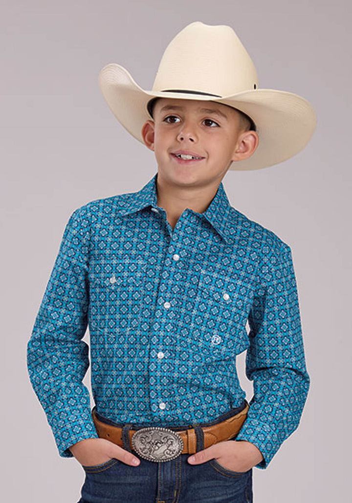 BOYS LONG SLEEVE SNAP BLUEBIRD FOULARD WESTERN SHIRT