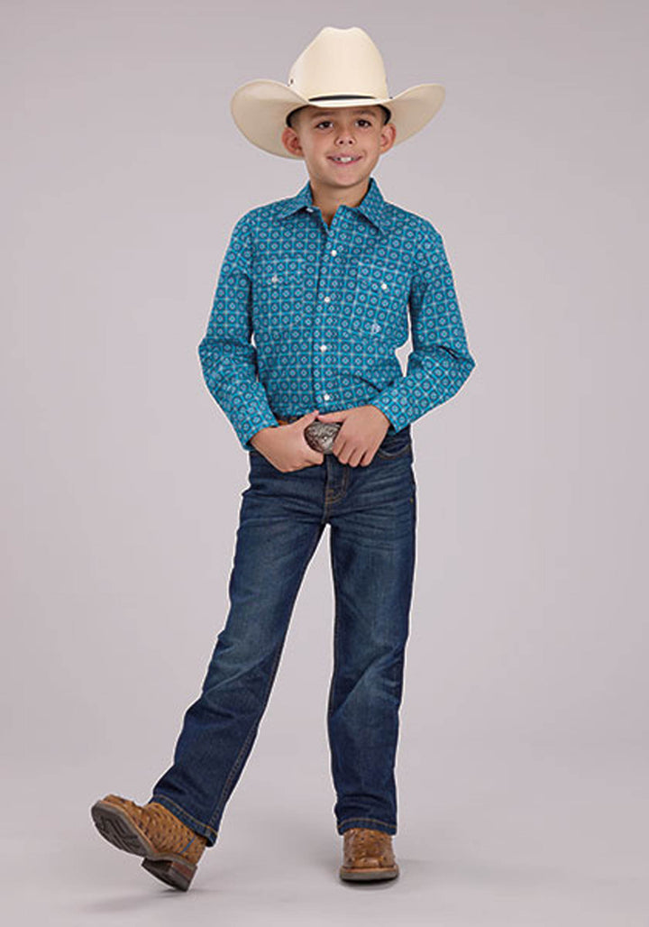 BOYS LONG SLEEVE SNAP BLUEBIRD FOULARD WESTERN SHIRT