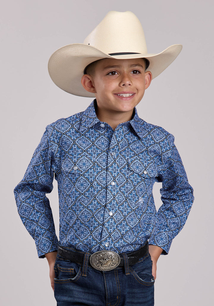 BOYS ROPER SKY MEDALLION LONG SLEEVE SNAP SHIRT