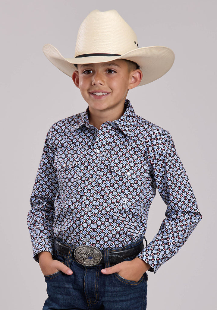 BOYS ROPER BASEBALL FOULARD LONG SLEEVE SNAP SHIRT
