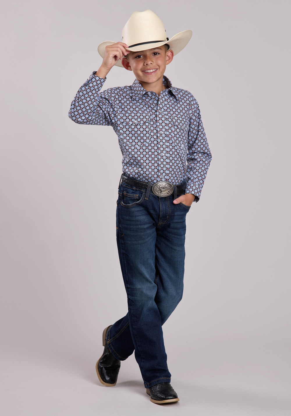 BOYS ROPER BASEBALL FOULARD LONG SLEEVE SNAP SHIRT