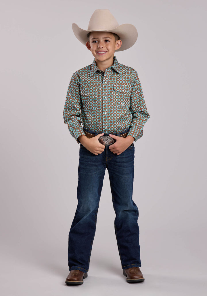 BOYS ROPER CANYON FOULARD LONG SLEEVE SNAP SHIRT
