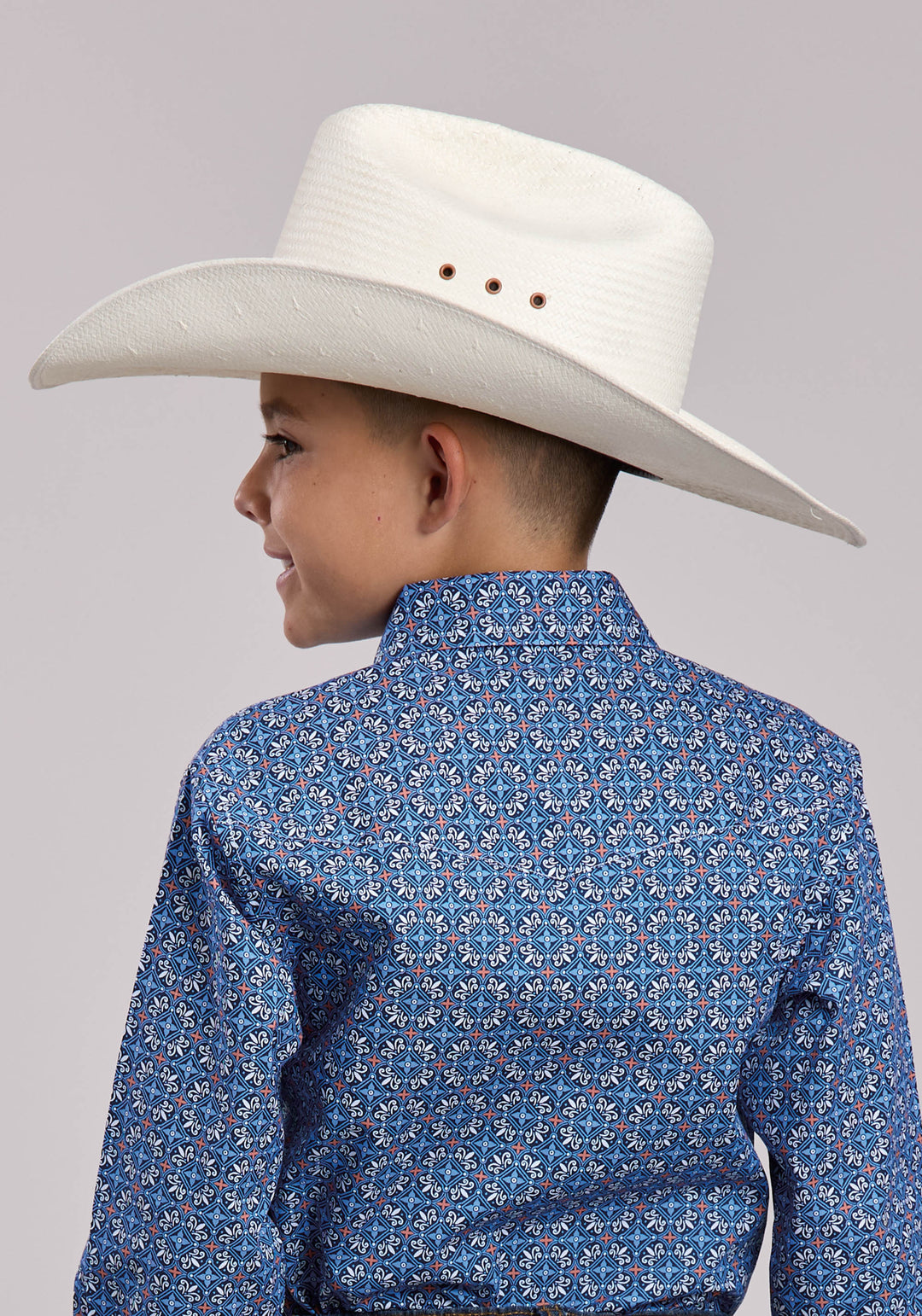 BOYS ROPER SKY TILE FOULARD LONG SLEEVE SNAP SHIRT