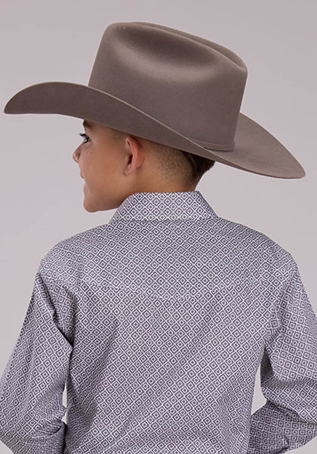 BOYS STRETCH FOULARD PRINT - GRAY LONG SLEEVE SNAP WESTERN SHIRT