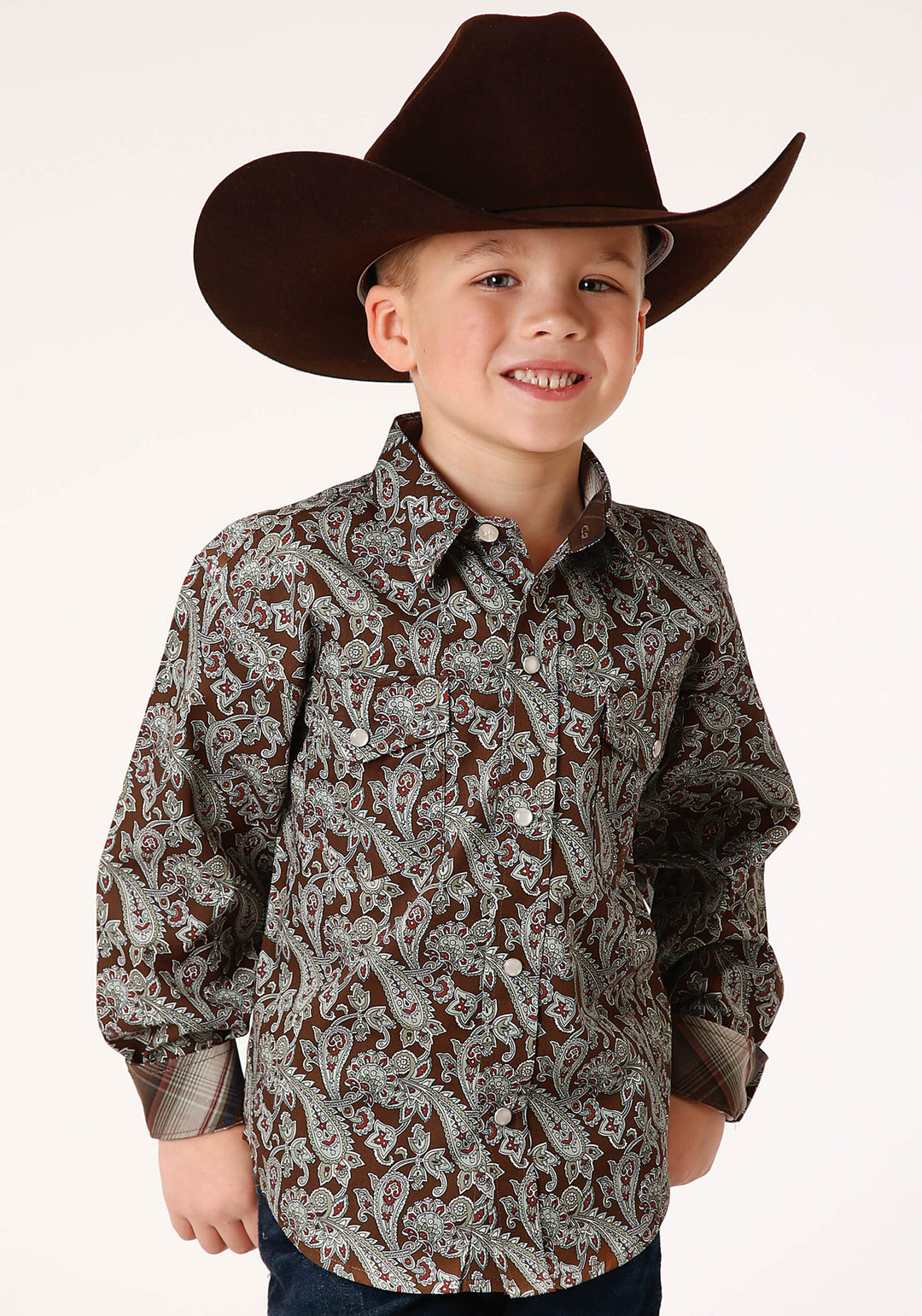 BOYS LONG SLEEVE SNAP PINE PAISLEY WESTERN SHIRT