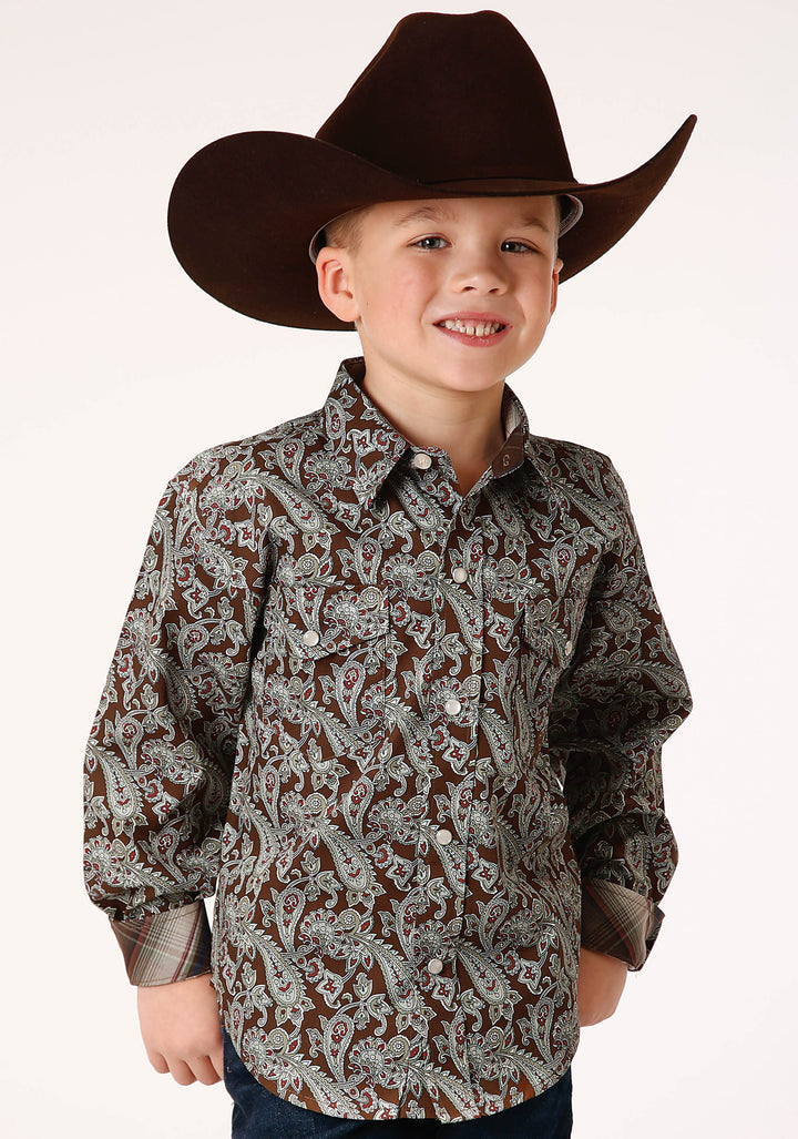 BOYS LONG SLEEVE SNAP PINE PAISLEY WESTERN SHIRT