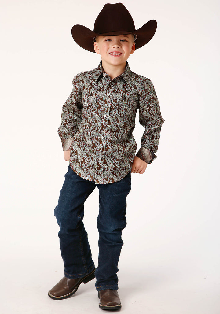 BOYS LONG SLEEVE SNAP PINE PAISLEY WESTERN SHIRT
