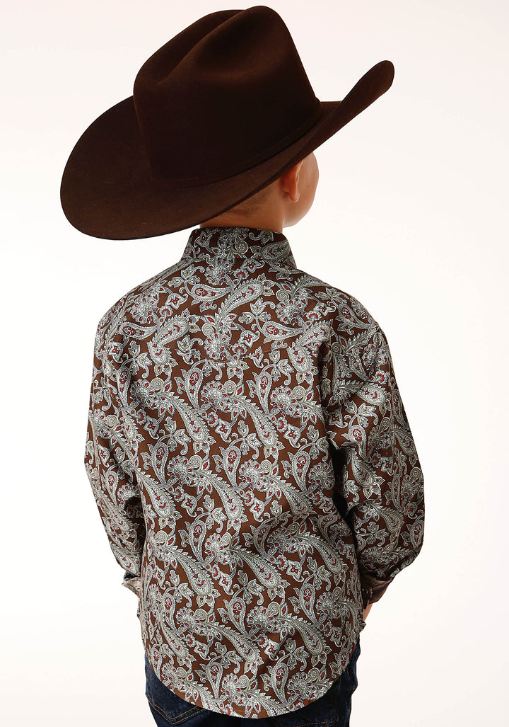 BOYS LONG SLEEVE SNAP PINE PAISLEY WESTERN SHIRT