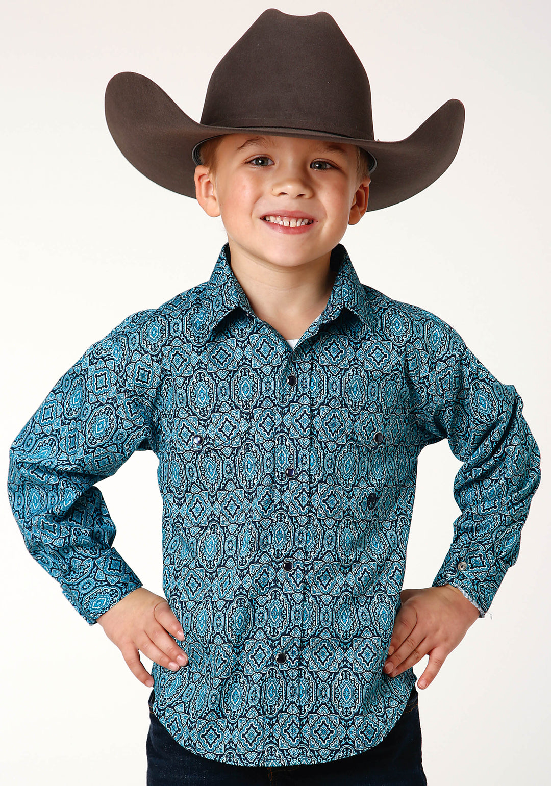 BOYS LONG SLEEVE SNAP MEDALLION PAISLEY WESTERN SHIRT