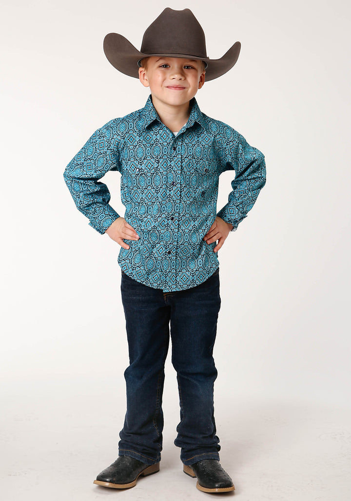 BOYS LONG SLEEVE SNAP MEDALLION PAISLEY WESTERN SHIRT
