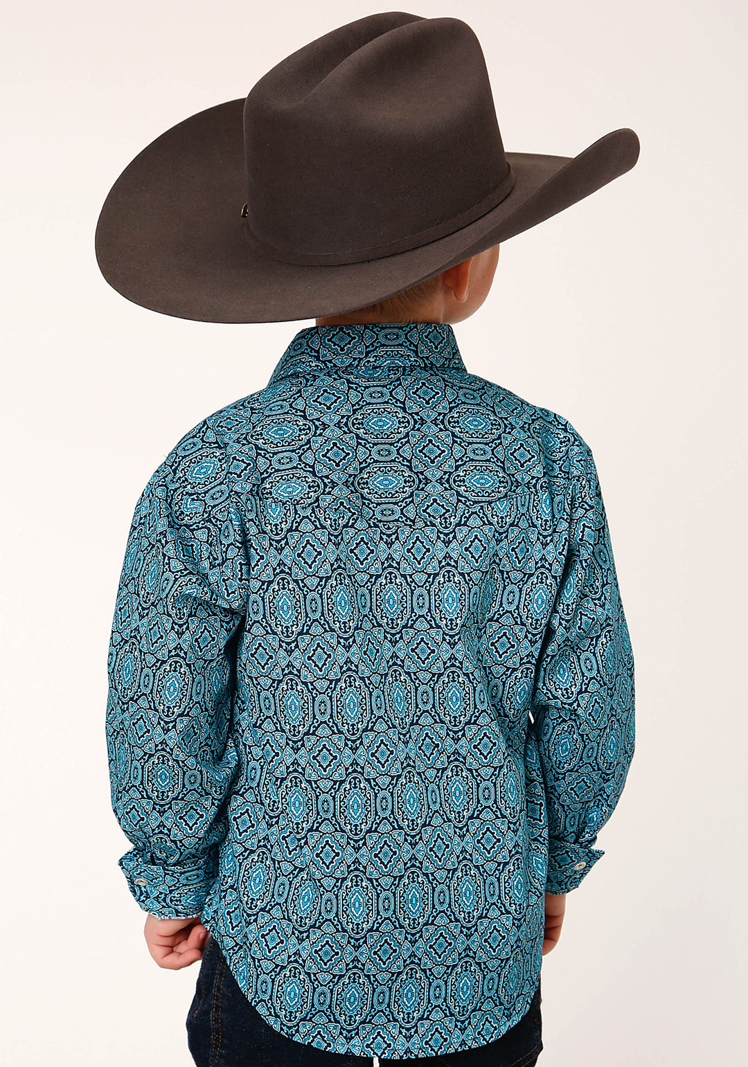 BOYS LONG SLEEVE SNAP MEDALLION PAISLEY WESTERN SHIRT