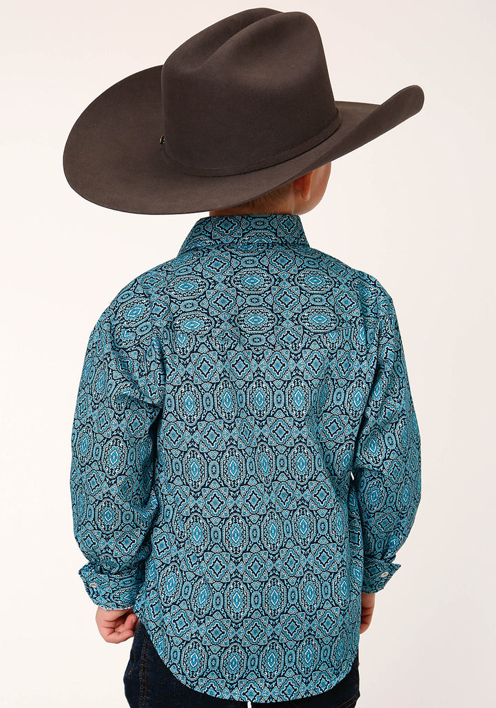BOYS LONG SLEEVE SNAP MEDALLION PAISLEY WESTERN SHIRT