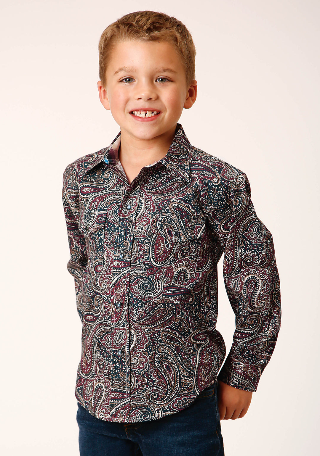BOYS LONG SLEEVE SNAP OLD TIME PAISLEY WESTERN SHIRT